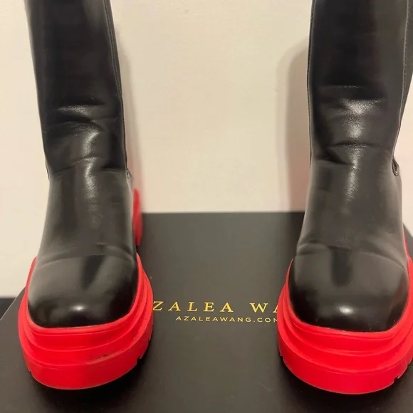 Red Black wavy boots Bottega inspired veneta winter rain snow weather emo chunky - Picture 2 of 5